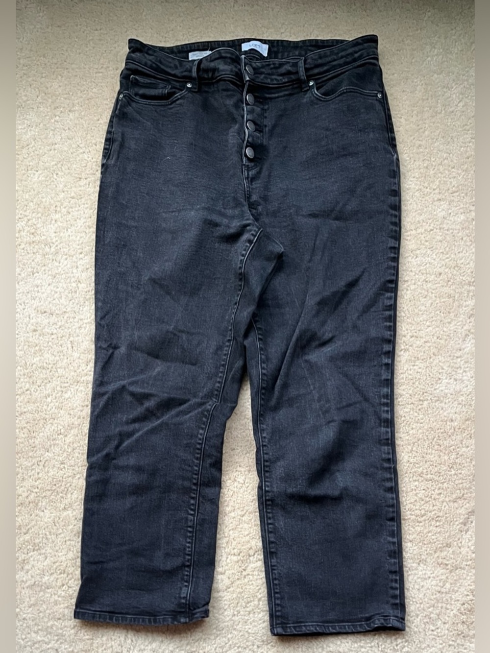 🌻LOFT Outlet Black Curvy High Rise Straight Button Fly Denim Jeans - 14 - VGUC
